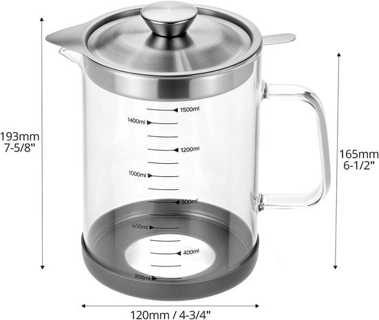Leak Proof Glass Oil Can With Mesh Filter 1.5L Kitchen Grease Container Oil & Vinegar Dispensers