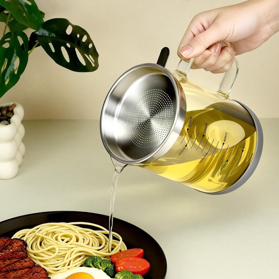 Leak Proof Glass Oil Can With Mesh Filter 1.5L Kitchen Grease Container Oil & Vinegar Dispensers