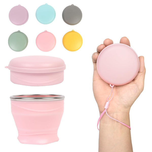 Collapsible Cup Travel Mug Camping Drinking Coffee To Go Tableware Silicone Outdoor Folding Accessories With Lid Pink 1 Piece Mugs