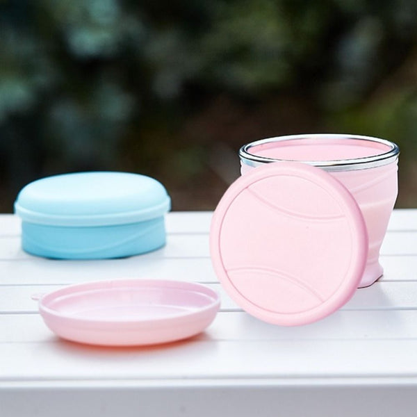 Collapsible Cup Travel Mug Camping Drinking Coffee To Go Tableware Silicone Outdoor Folding Accessories With Lid Pink 1 Piece Mugs