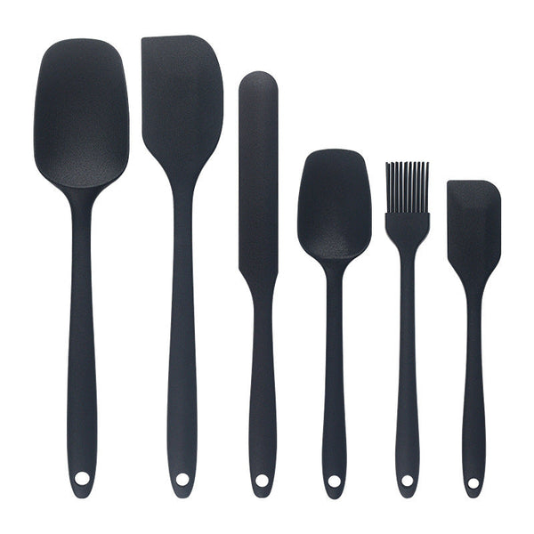 Kitchen Utensils Set Spatula Silicone Spatulas Pan Scraper Baking Cooking Accessories Pastry Brush Scrapers Spoon Heat Resistant Black 6 Pieces Cookin