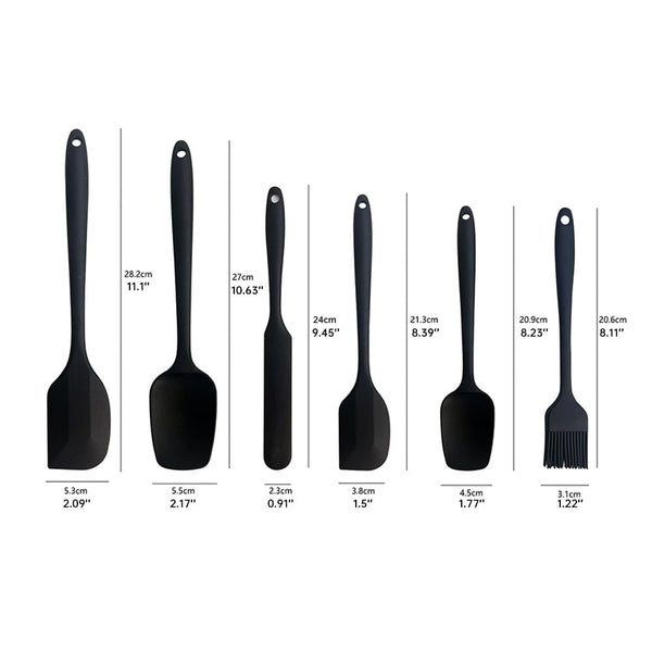 Kitchen Utensils Set Spatula Silicone Spatulas Pan Scraper Baking Cooking Accessories Pastry Brush Scrapers Spoon Heat Resistant Black 6 Pieces Cookin