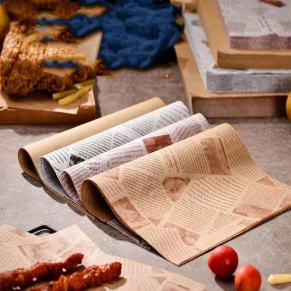 100 Sheets Kraft Paper Food Wraps Greaseproof Newspaper Print For Baking & Snacks Other Baking Accessories