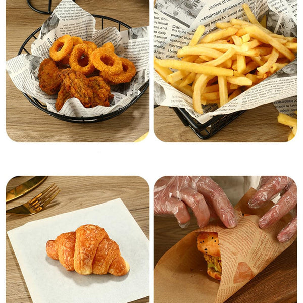 100 Sheets Kraft Paper Food Wraps Greaseproof Newspaper Print For Baking & Snacks Other Baking Accessories