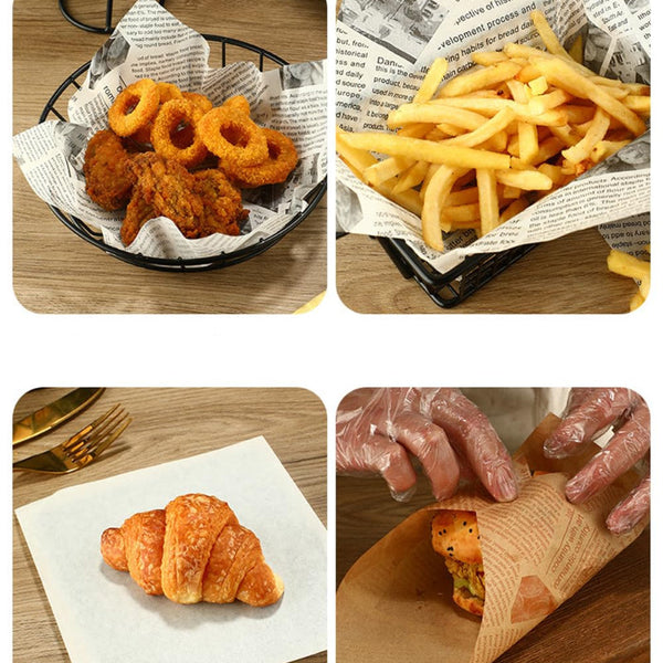 100 Sheets Kraft Paper Food Wraps Greaseproof Newspaper Print For Baking & Snacks Other Baking Accessories
