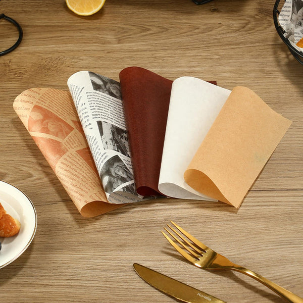 100 Sheets Kraft Paper Food Wraps Greaseproof Newspaper Print For Baking & Snacks Other Baking Accessories