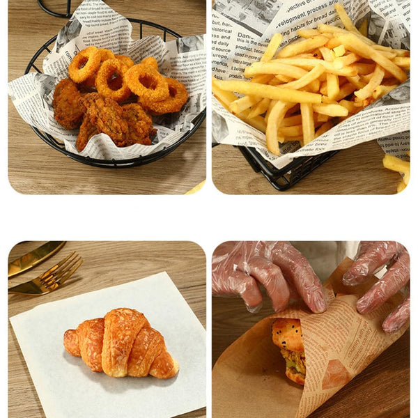 100 Sheets Kraft Paper Food Wraps Greaseproof Newspaper Print For Baking & Snacks Other Baking Accessories