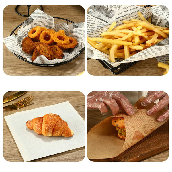 Silicone Baking Paper Wax For Cooked Food 100 Sheets Square Kraft Absorbing Oil Newspaper Sandwich And Baskets Suitable Cakes Bread Fries Pizza Hambur