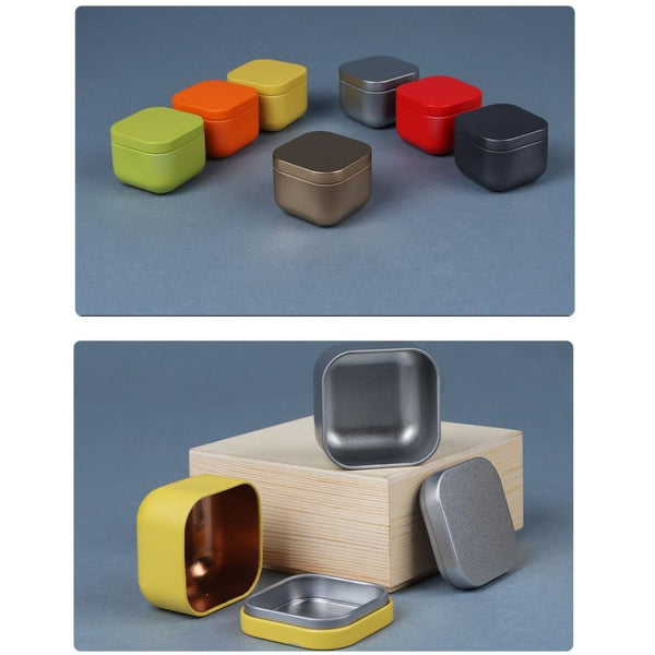 Tea Box Square Tin Container Caddy Metal Candy Food Storage Containers