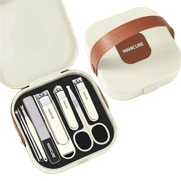 7 Piece Stainless Steel Manicure And Pedicure Set In Beige Case Manicure & Pedicure Tools & Kits