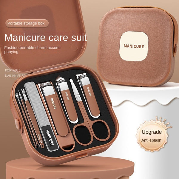 7 Piece Stainless Steel Manicure And Pedicure Set In Beige Case Manicure & Pedicure Tools & Kits