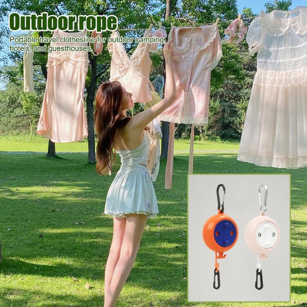 Travel Clothesline Roll Up Camping Extendable Clothing Line Holiday Accessories Portable Drying Rack Compact Design With Carabiner Non Slip Indoor Out