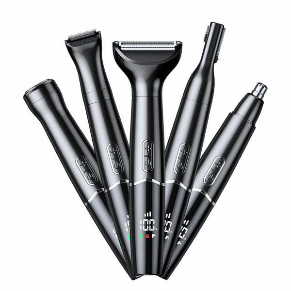 Nose Trimmer 5 In 1 Rechargeable & Ear Hair Ipx7 Waterproof Two Blade Trimming Set Unisex For Eyebrow Beard Bikini Line Facial Removal (Black) Clipper