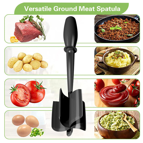 Minced Meat Ruller Potato Masher Mashed Potatoes Chopper Kitchen Utensils Vegetable Hamburger Tools Heat Resistant Spatula Black 1 Piece Other Kitchen