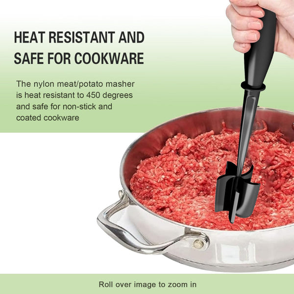 Minced Meat Ruller Potato Masher Mashed Potatoes Chopper Kitchen Utensils Vegetable Hamburger Tools Heat Resistant Spatula Black 1 Piece Other Kitchen