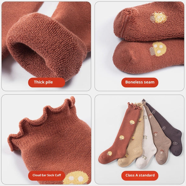Knee Girls Baby Ruffle Long Child Cotton Toddler Stockings With Ruffles Print Mushroom Butterfly Ribbed Retro Vintage Legwear Maternity Gift Multicolo