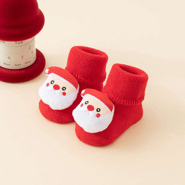 Baby Christmas Socks Non Slip Warm House First Santa Claus Reindeer Tree Boots Winter Booties Maternity Gift Clothes Cotton Sole Red Mix 6 Baby Socks