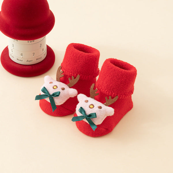 Baby Christmas Socks Non Slip Warm House First Santa Claus Reindeer Tree Boots Winter Booties Maternity Gift Clothes Cotton Sole Red Mix 6 Baby Socks
