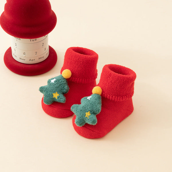 Baby Christmas Socks Non Slip Warm House First Santa Claus Reindeer Tree Boots Winter Booties Maternity Gift Clothes Cotton Sole Red Mix 6 Baby Socks