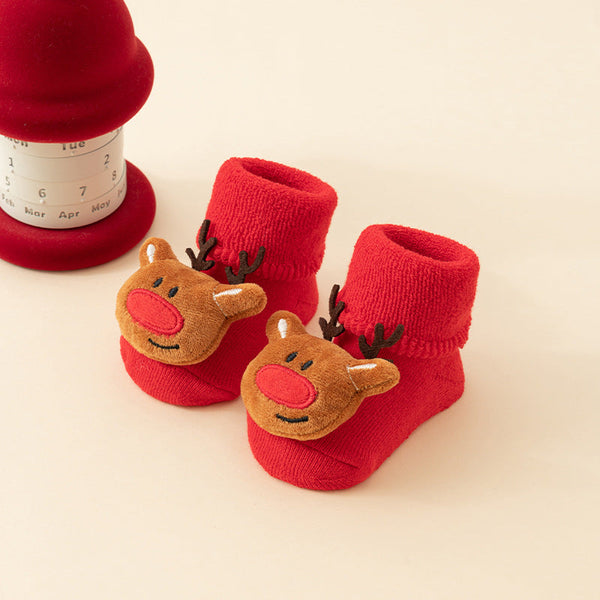Baby Christmas Socks Non Slip Warm House First Santa Claus Reindeer Tree Boots Winter Booties Maternity Gift Clothes Cotton Sole Red Mix 6 Baby Socks