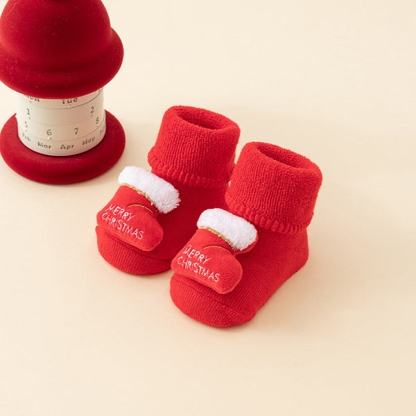 Baby Christmas Socks Non Slip Warm House First Santa Claus Reindeer Tree Boots Winter Booties Maternity Gift Clothes Cotton Sole Red Mix 6 Baby Socks
