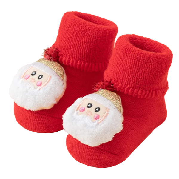 Baby Christmas Socks Non Slip First Warm House Snowman Reindeer Tree Santa Hat Gift Booties Winter Clothes Maternity 3D Figures Outfit Red Mix 6 Pairs