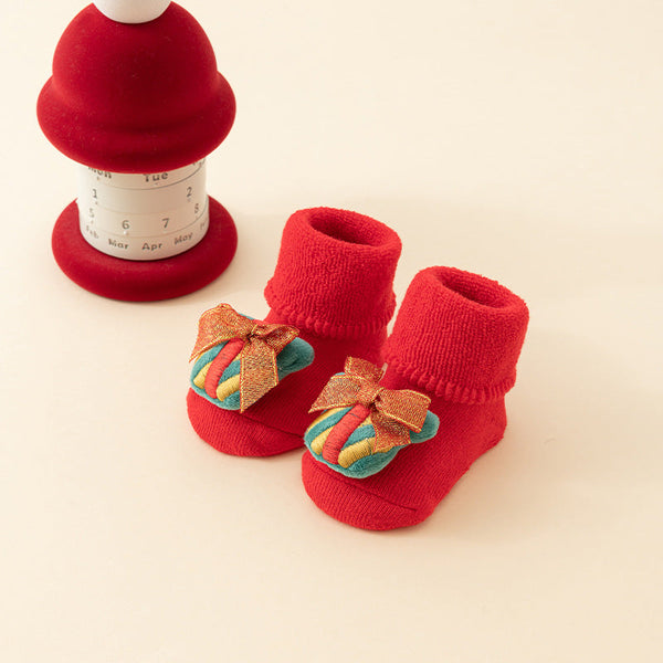 Baby Christmas Socks Non Slip First Warm House Snowman Reindeer Tree Santa Hat Gift Booties Winter Clothes Maternity 3D Figures Outfit Red Mix 6 Pairs