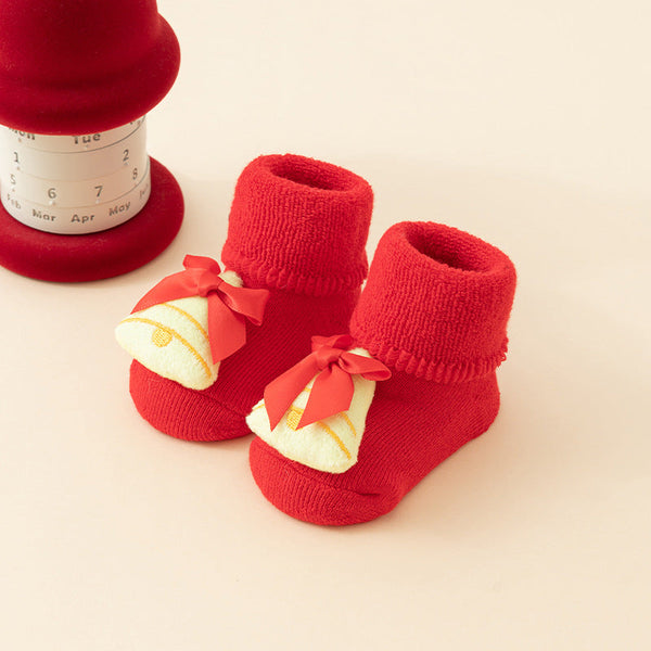 Baby Christmas Socks Non Slip First Warm House Snowman Reindeer Tree Santa Hat Gift Booties Winter Clothes Maternity 3D Figures Outfit Red Mix 6 Pairs