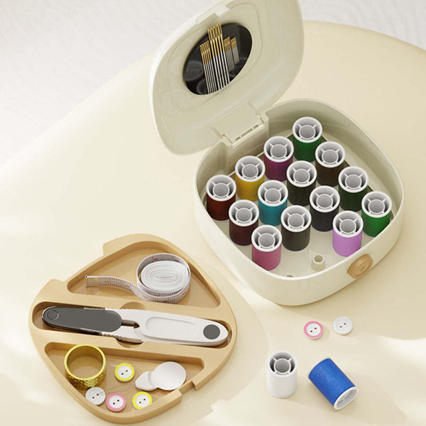 Beige Sewing Kit With Magnetic Storage And Dual Compartments Other Sewing