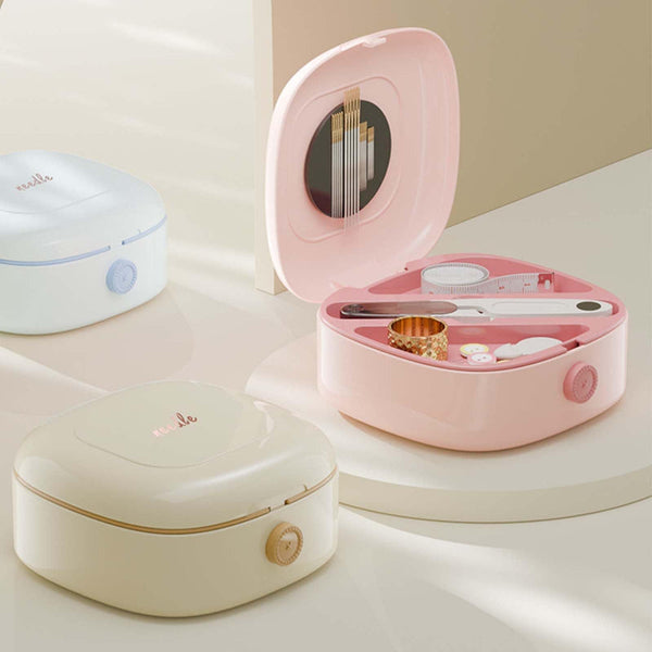 Beige Sewing Kit With Magnetic Storage And Dual Compartments Other Sewing