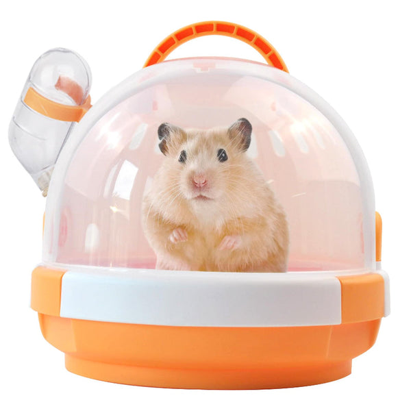 Hamster Cage Rodent Transport Box Travel Basket Mouse Dwarf With Drinking Bottle Gerbil Guinea Pig Rat Portable Pet Supplies Orange 1 Piece Small Anim