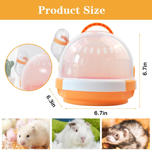 Hamster Cage Rodent Transport Box Travel Basket Mouse Dwarf With Drinking Bottle Gerbil Guinea Pig Rat Portable Pet Supplies Orange 1 Piece Small Anim