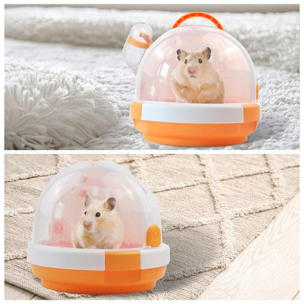 Hamster Cage Rodent Transport Box Travel Basket Mouse Dwarf With Drinking Bottle Gerbil Guinea Pig Rat Portable Pet Supplies Orange 1 Piece Small Anim