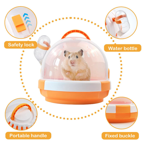 Hamster Cage Rodent Transport Box Travel Basket Mouse Dwarf With Drinking Bottle Gerbil Guinea Pig Rat Portable Pet Supplies Orange 1 Piece Small Anim