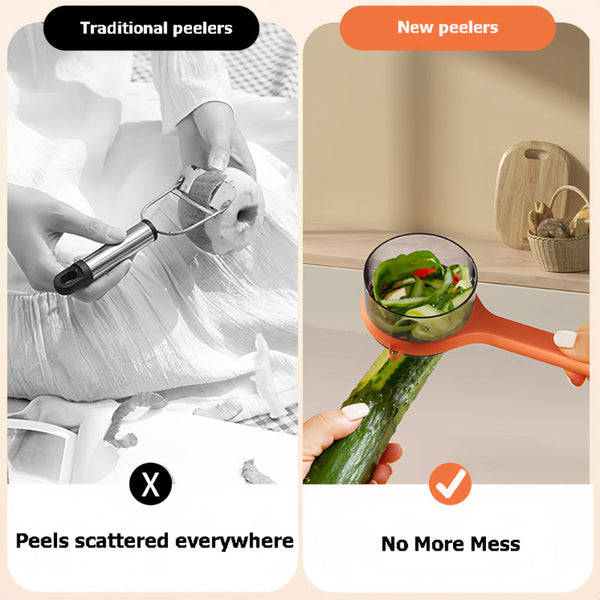 Peeler With Collecting Tray Potato Vegetable Fruit Paring Knife Apple Cucumber Kitchen Utensils Container Tools Asparagus Stainless Steel Peeling Oran