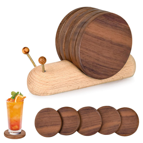 Glass With Holder Snail Design Table Decoration Kitchen Accessories Home Gift Brown 5 Pieces Coasters