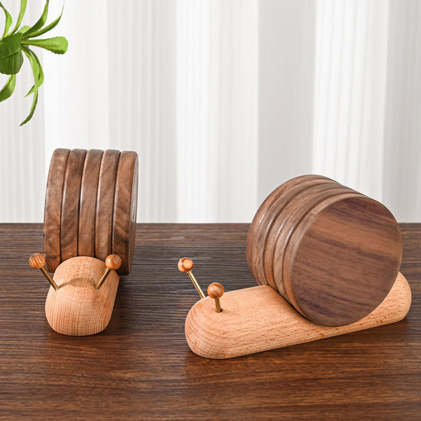 Glass With Holder Snail Design Table Decoration Kitchen Accessories Home Gift Brown 5 Pieces Coasters