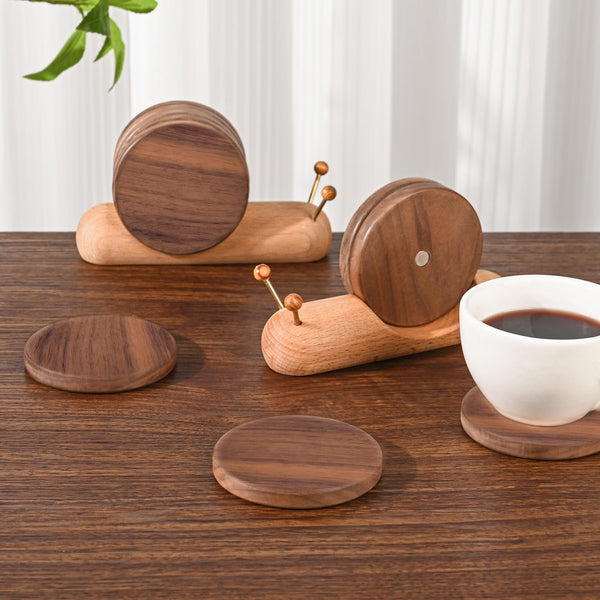 Glass With Holder Snail Design Table Decoration Kitchen Accessories Home Gift Brown 5 Pieces Coasters