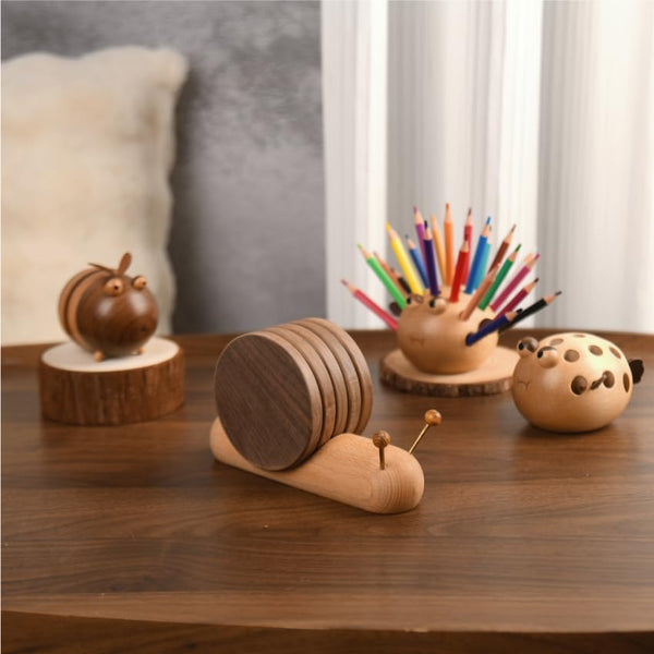 Glass With Holder Snail Design Table Decoration Kitchen Accessories Home Gift Brown 5 Pieces Coasters