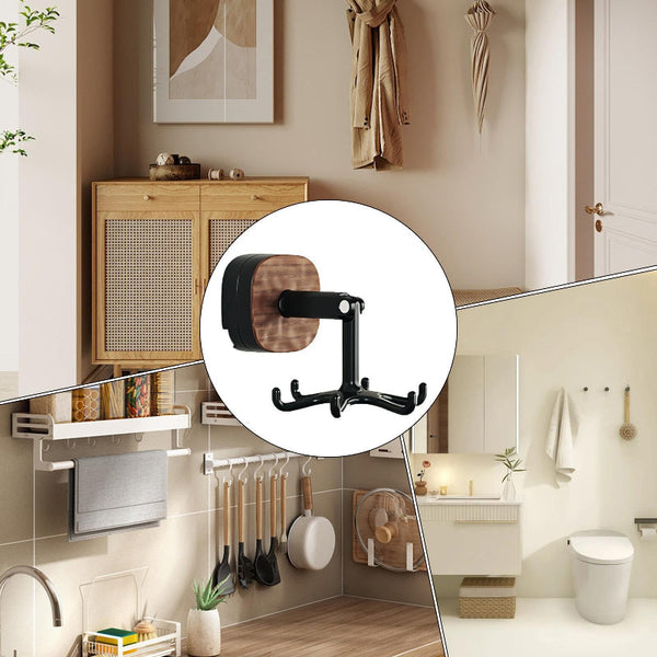 Rotating Kitchen Rack Utensil Holder Self Adhesive Wall Hook Organizer Hooks No Drilling Spatula Towel Mug Cabinet Hanging System Bathroom Black 1 Pie