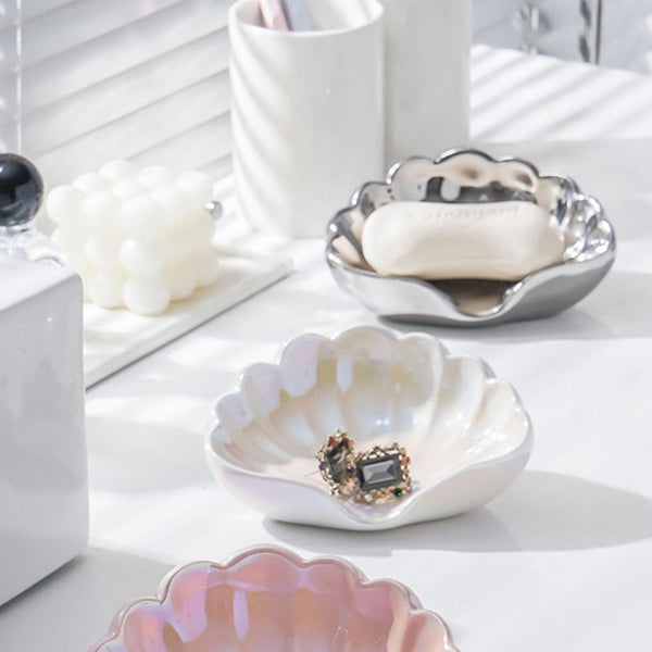 Ceramic Seashell Soap Dish Luxury Bathroom Accessory Mother Of Pearl White Soap Dishes & Dispensers