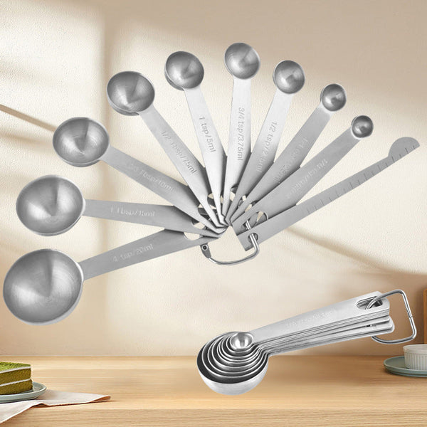 Stainless Steel Measuring Spoons Scoop Set Baking Tools Kitchen Accessories Tablespoon And Teaspoon Measure Coffee Cookware Supplies Dishwasher Safe S