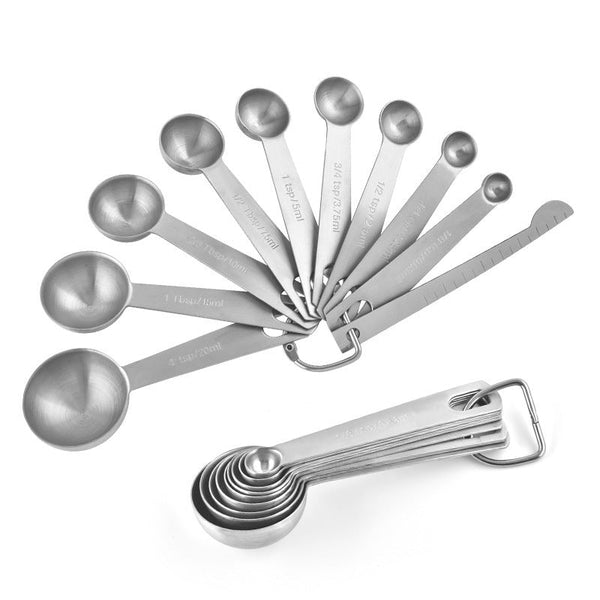 Stainless Steel Measuring Spoons Scoop Set Baking Tools Kitchen Accessories Tablespoon And Teaspoon Measure Coffee Cookware Supplies Dishwasher Safe S