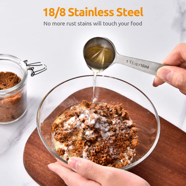 Stainless Steel Measuring Spoons Scoop Set Baking Tools Kitchen Accessories Tablespoon And Teaspoon Measure Coffee Cookware Supplies Dishwasher Safe S