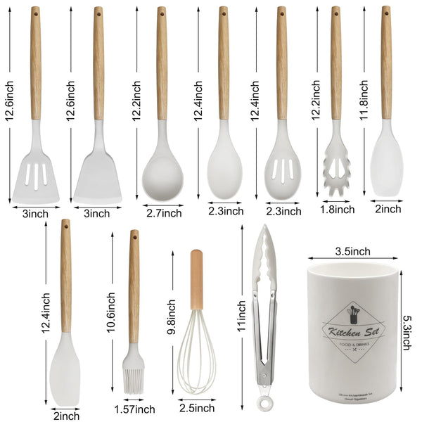 12 Piece Silicone Kitchen Utensil Set With Holder Cooking Utensils