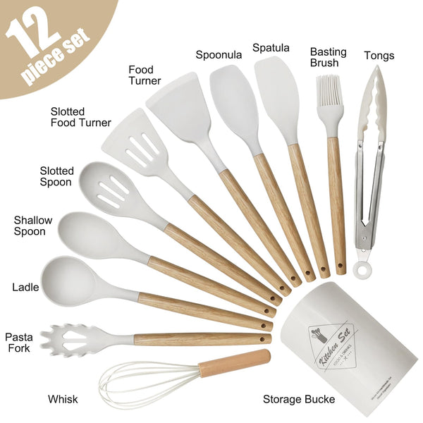 12 Piece Silicone Kitchen Utensil Set With Holder Cooking Utensils