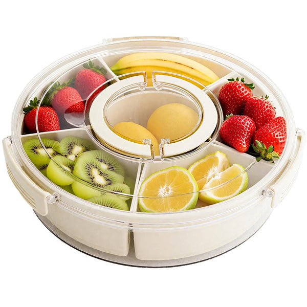 Rotating Fruit Platter With Lid And Compartments White Platters