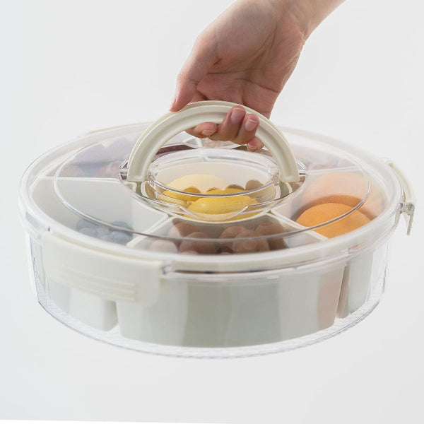 Rotating Fruit Platter With Lid And Compartments White Platters