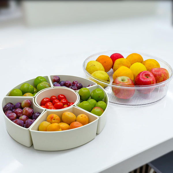 Rotating Fruit Platter With Lid And Compartments White Platters