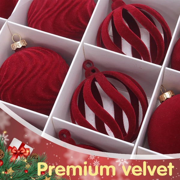 Christmas Baubles Set Of 12 Velvet Red 5.6Cm Diameter Unbreakable Ornaments Seasonal Decorations